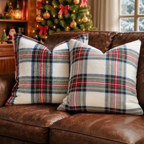 MIULEE Christmas Plaid Pillow Covers 20x20 White Christmas Decorations for Home