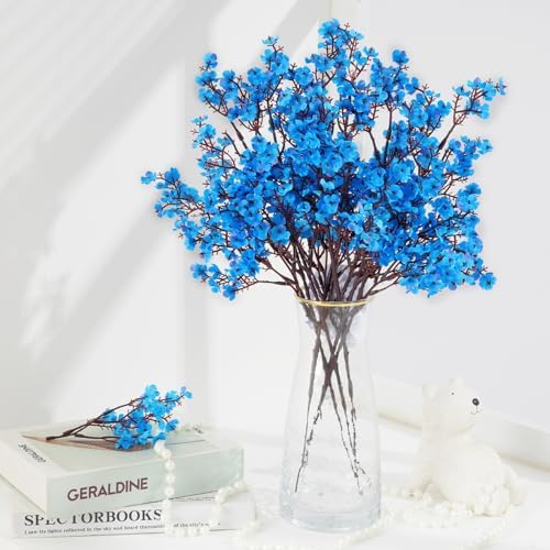 15 Pcs Fake Flowers, Real Touch Babys Breath Artificial Flowers, Blue