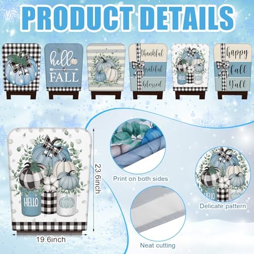 6 Pcs Fall Chair Covers, Blue Pumpkin Dining Chair Slipcovers