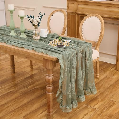 Sage Green Lace Tablecloth, Floral Rectangular Table Cloth 55”x40”