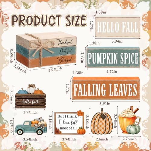 11 Pcs Fall Coffee Table Decor for Home, Wooden Pumpkin Spice Signs