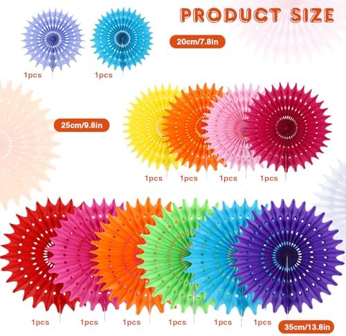 BestoFun 12PCS Paper Fans Mexican Party Decorations Tissue Paper Flowers Decorations for Girl Groovy Birthday Baby Shower Wedding Bachelorette Room Wall Hanging Décor