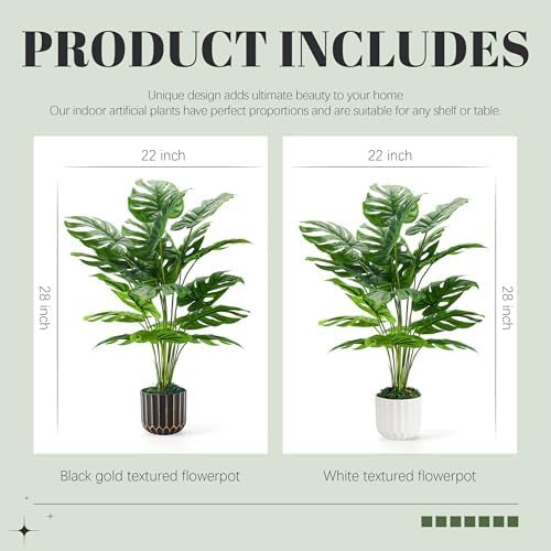 Der Rose 2 Pack 28" Fake Plants in Black Gold Pots for Living Room Decor