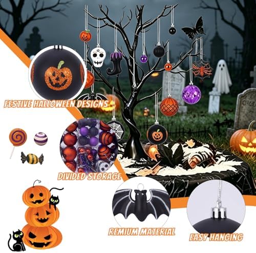 Halloween Ball Ornaments Set, Halloween Tree Decorations, 100 Pack