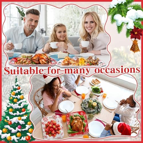 2Pcs Winter Serving Trays 16.1 x 11.1 Inch Large Melamine Christmas Trays Platters with Handles Rectangular Snowflake Melamine Dish for Serving Food Outdoor Dinner Dessert Plates Party Decorations