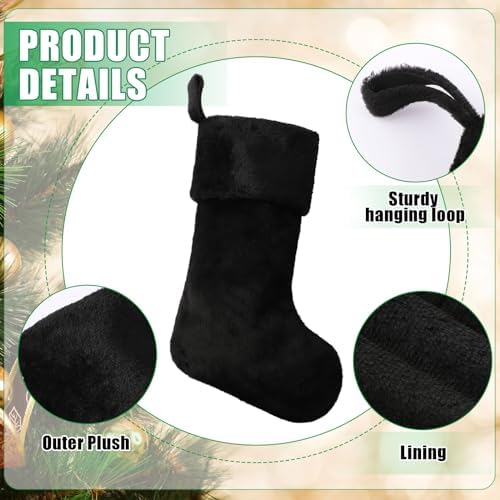 12 Pcs Christmas Stocking 18" Plush,Black
