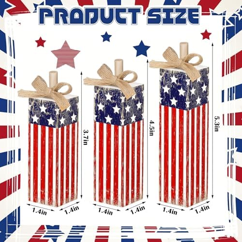 Redbaker 3 Pcs 4th of July Table Decor, Patriotic American Flag Centerpiece