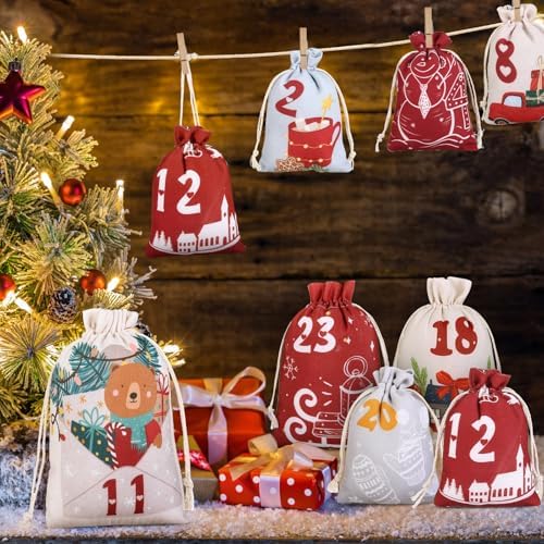 Naler Christmas Advent Calendar 2026, 24 Pieces Drawstring Gift Bags