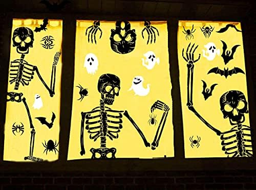 Halloween Window Clings Scary Halloween Window Decorations 3D Skeleton Windows Cling Indoor Hallowe'en Windows Stickers Skeleton Decals Windows Clings for Glass Scary