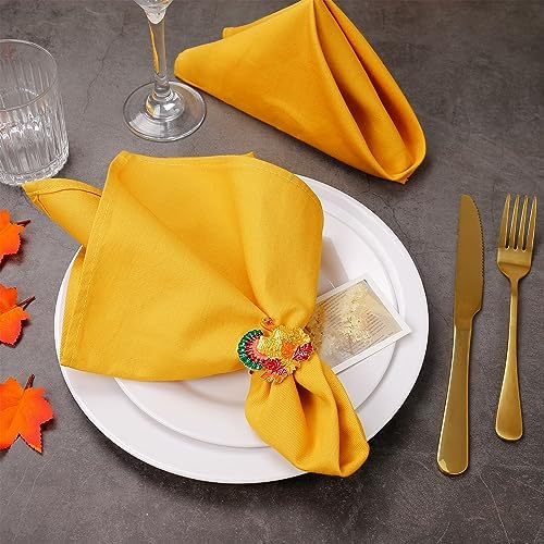 Thanksgiving Turkey Napkin Rings Set of 8, Fall Napkin Rings Metal Napkin Holders Gold Serviette Buckles for Thanksgiving Autumn Party Home Kitchen Dinner Table Celebration (Turkey)