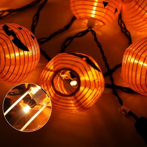 PASUTO Halloween Decorations Light Halloween Pumpkin Lantern String Lights, 10 Pack Jack O Lanterns Pumpkins Lights Plug in, 8.5FT Mini Pumpkin Light Connectable Indoor/Outdoor Halloweens Decorations