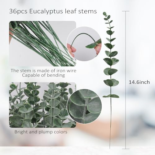 RECUTMS 36PCS Artificial Eucalyptus Leaves Stems 14.6In DIY Bouquet Decor