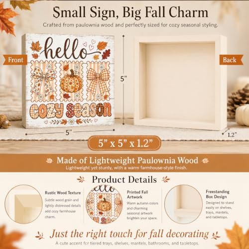 Fall Decorations for Home Hello Cozy Season Pumpkin Wood Sign Fall Decor