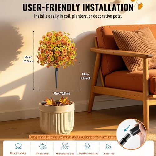 Alupssuc 2Pcs Artificial Fall Topiary Ball Flowers for Outdoors, Fake Plant