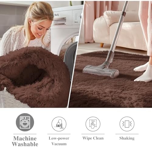 OLANLY Coffee Round Rugs for Bedroom - Machine Washable, 3 ft Circle Area Rugs for Living Room, Soft and Fluffy Shaggy