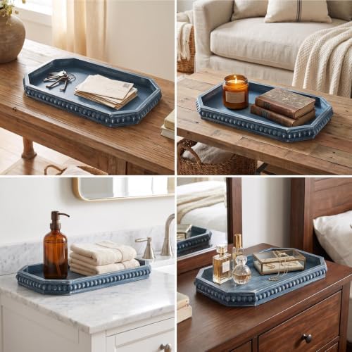 Hrastany Blue Wood Deocrative Tray, Coffee Table Tray for Centerpiece