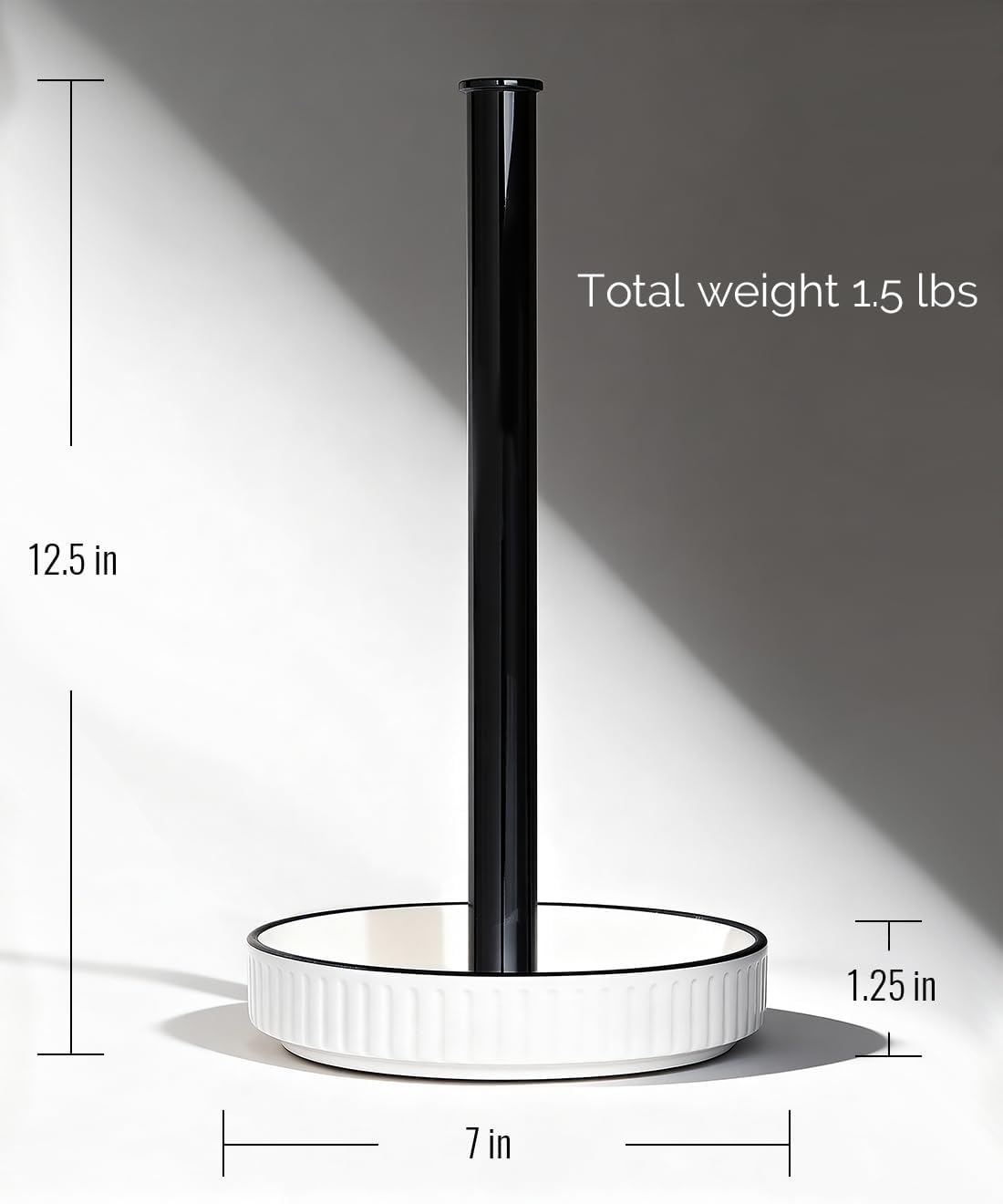 Paper Towel Holder, Ceramic Heavy Plate Base Wobble-Free, Roll Stand-Wh-bk | Effortless Cleaning and Easy to Assemble