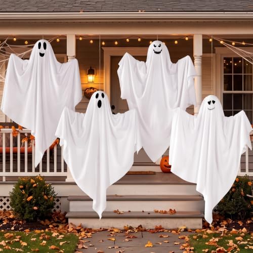 JOYIN 4 Pcs Halloween Party Decoration 27.5" Hanging Ghosts, Cute Flying Ghost for Front Yard Halloween Decorations Outdoor Party Décor and Holiday Decoration