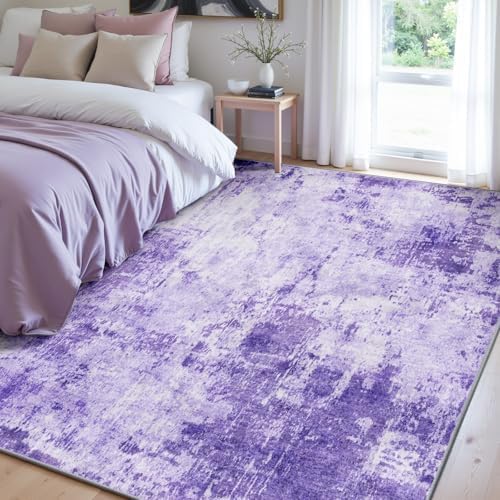 RELEANY Washable 6'x8' Abstract Area Rug for Living Room Purple