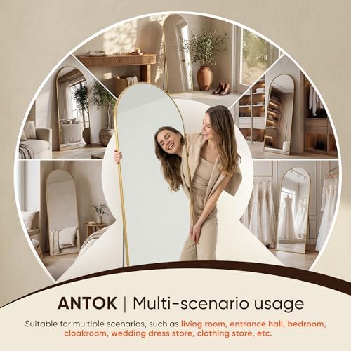 Antok 91" x46” Arched Full Length Mirror, Floor Mirror with Stand, Gold