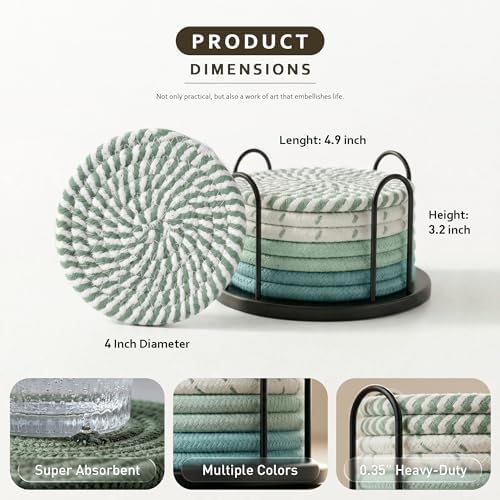 Lazebox Coasters Set of 8 for Drinks, 4 Inch Large Coasters for Coffee Table, Tabletop Protection for Hot & Cold
