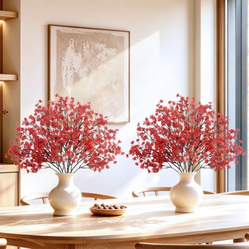 Uieke 30 Pcs Babys Breath Artificial Flowers Bulk Silk Red Faux Flowers Real Touch Gypsophila Bouquet for Christmas Halloween Home Wedding Decoration