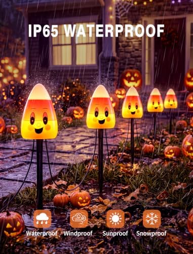 10.5FT Halloween Pathway Lights, 5PK LED Candy Corn Stake Lights