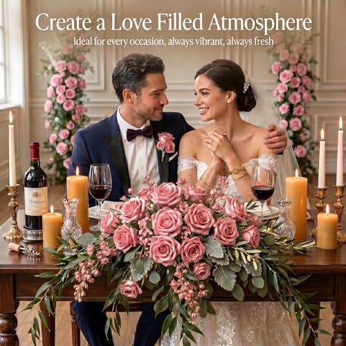 60 Pcs Pink Velvet Artificial Roses Flowers Real Looking Silk Faux Roses Bulk Long Stems for Wedding Centerpieces,DIY Floral Arrangements,Home Decor,Anniversary,Valentine's Day
