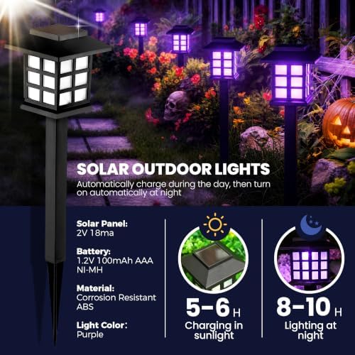 GIGALUMI Halloween Solar Lights Outdoor,12ps Purple Halloween Decorations.