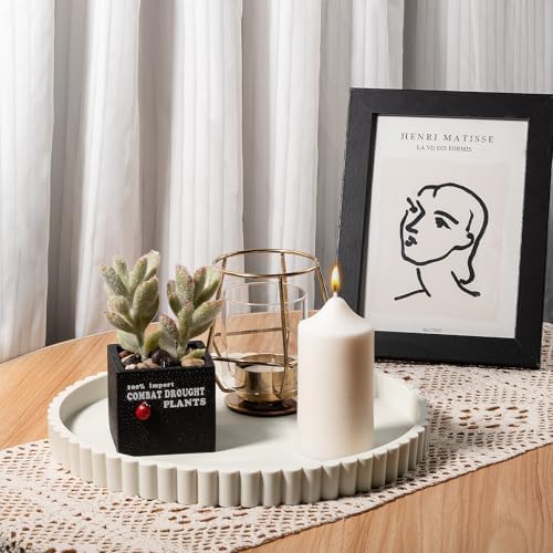 Round Bathroom Tray Perfume Organizer Coffee Table Decor, 10" Beige