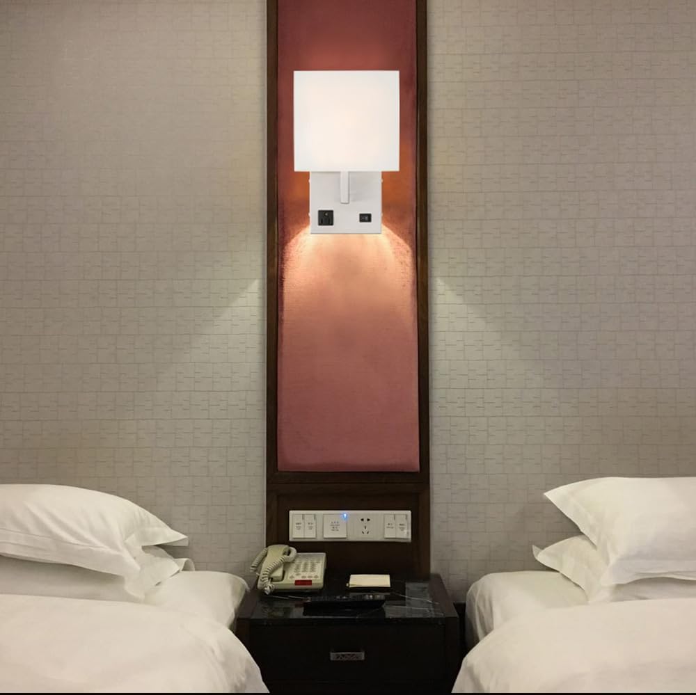 HomeFocus - Bedside Wall Light with Outlet,Wall Lamp,Wall Sconces,Wall Lamp for Bedroom,Living Room,Wall Light for Home