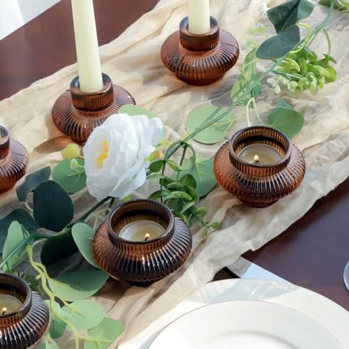 VOHO 18pcs Amber Taper Candle Holders for Table Centerpiece Wedding Party