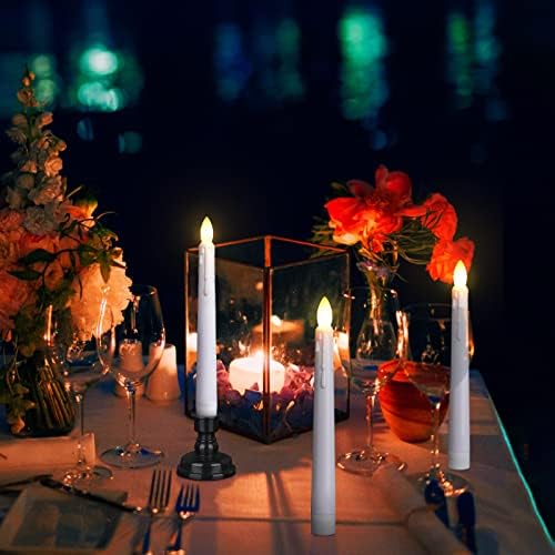 Daord LED Battery Operated Window Candle with Remote & Timer Flickering Warm Light Christmas Flameless Taper Candles for Party Holiday Wedding Home Table Decoration (Pack of 6,White+Black Holder(A))…