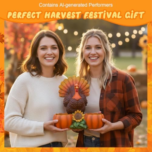 Thanksgiving Turkey Tealight Candle Holder with 3 Pumpkin