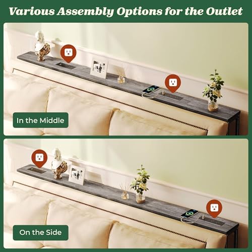 SUPERJARE 78.8 inch Narrow Behind Couch Table with 2 Charging Stations