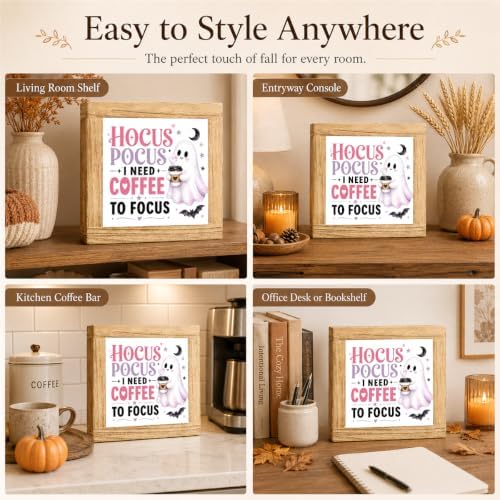 Halloween Wooden Sign, Coffee Ghost and Bat Tabletop Decor