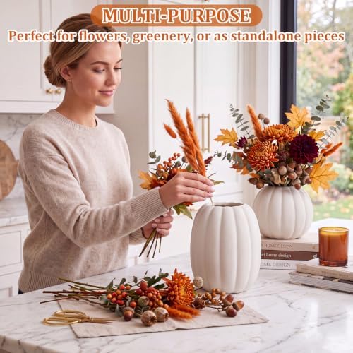 FoldTier 2pcs Fall Pumpkin Vase Ceramic Fall Table Decor Centerpieces Thanksgiving White Pumpkin Vases Centerpiece Autumn Harvest Decorations for Home Indoor Dining Room Kitchen Office
