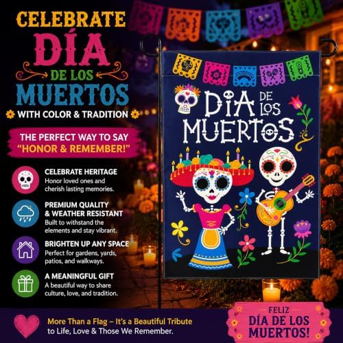 Dia De Los Muertos Decorations - Mexican Sugar Skull Garden Flag