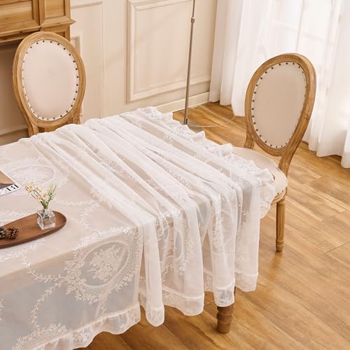 White Lace Tablecloth, Vintage Rectangular Table Cloth 55”x40”