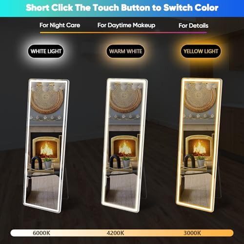 DUMOS Full Length Mirror with Light, 21"x64" LED Floor Standing Mirror