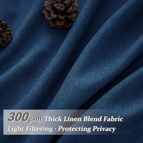 Pinch Pleated Denim Blue Curtains 102 Inches Long for Sliding Glass Doors 2 Panels Set, Modern Natural Linen Blend