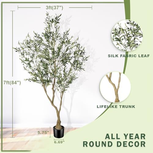 LYERSE Olive Trees Artificial Indoor 7ft, Large Branches, Lifelike Fruits