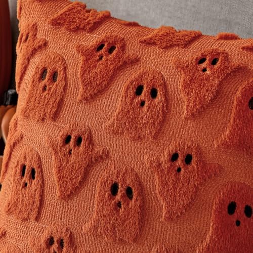 MIULEE Brunt Orange Halloween Pillow Covers Cute Ghost Fall Decor 18x18