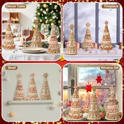 Simgoing 3 Packs Gingerbread Christmas Tree Figurines Resin Tabletop Decor