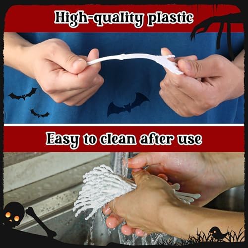RunNico 25 Pcs 5.9''x1.5'' Halloween Skeleton Cocktail Stirrers, Reusable Skeleton Hand Swizzle Sticks, Halloween Plastic Drink Stirrer for Home Bar Horror Party Table Decorations Photo Props