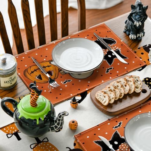 Artoid Mode Orange Cat Ghost Boo Halloween Placemat Set of 4-12 x 18 Inch
