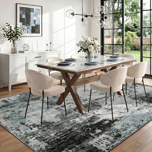 RELEANY Washable 6'x9' Abstract Area Rug for Living Room Teal Black