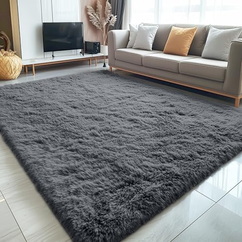 OLANLY 5x9 Machine Washable Large Area Rugs for Living Room, Bedroom, Soft Fluffy Shaggy Bedside Rug, Indoor Floor