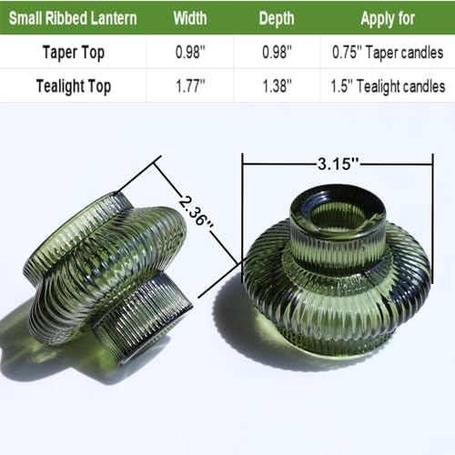 VOHO Green Taper Candle Holders Set of 6, Ribbed Glass Candlestick Holders