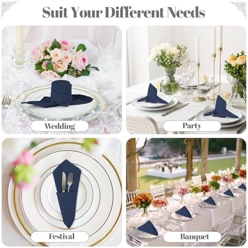PLOYMONO Navy Blue Cloth Napkins - 8 Pack 17"x17" Polyester Dinner Napkins